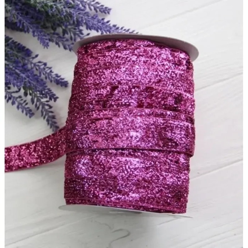 Стрічка оксамитова люрексова "2.5 см", малинова 35 метрів