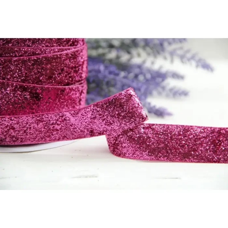 Стрічка оксамитова люрексова "2.5 см", малинова 35 метрів
