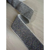 Лента бархатная люрексовая " 4 см " , серебро с галограммой 17 метров