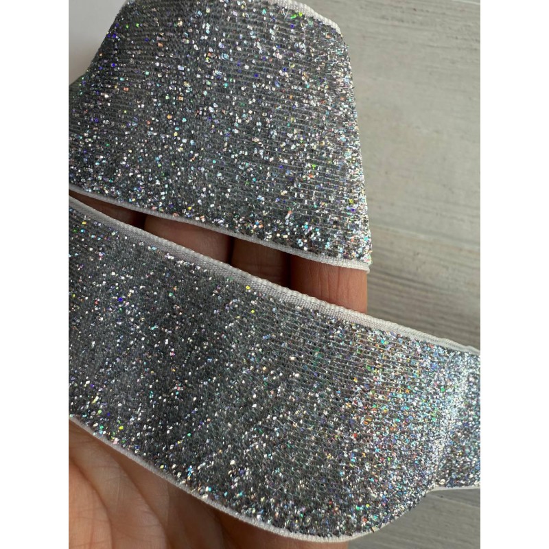 Стрічка оксамитова люрексова " 4 см", срібло з голограмою17 метрів