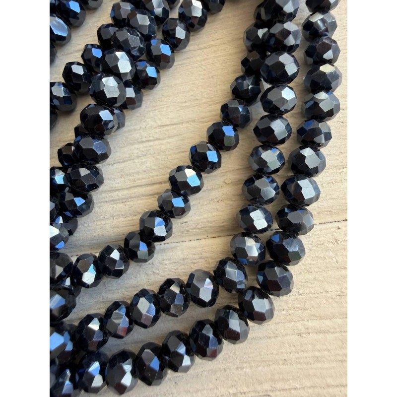 Намистини " Рондель кришталь  "    6 мм , темно сірий  нитка 80-88  шт