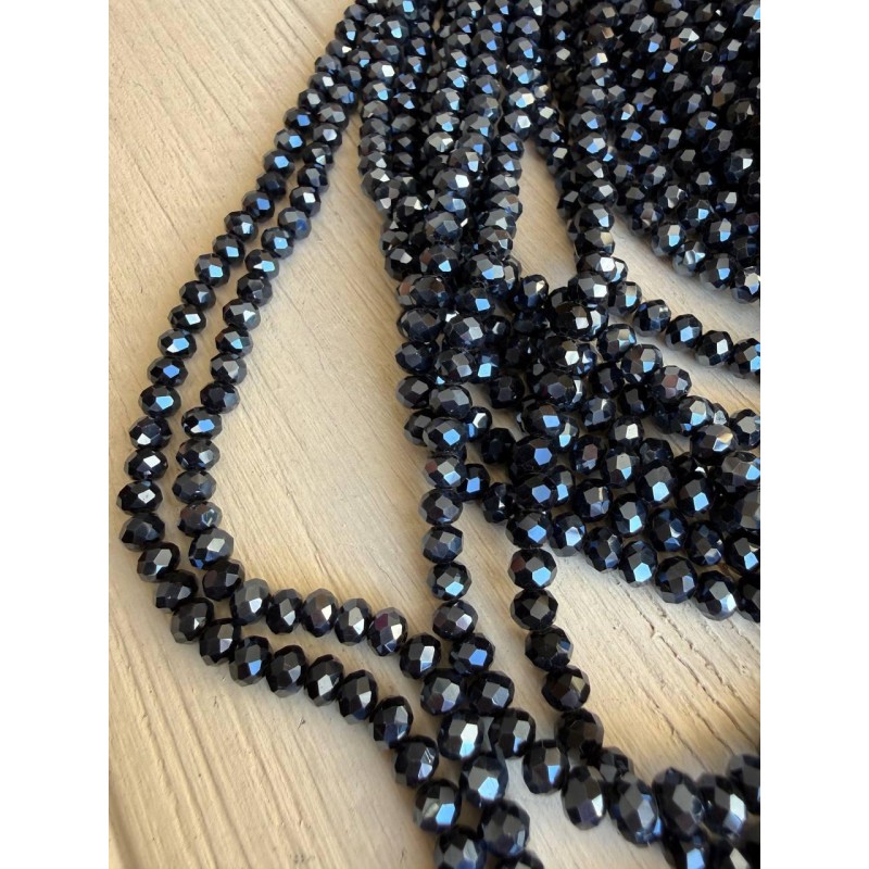 Намистини " Рондель кришталь  "    6 мм , темно сірий  нитка 80-88  шт