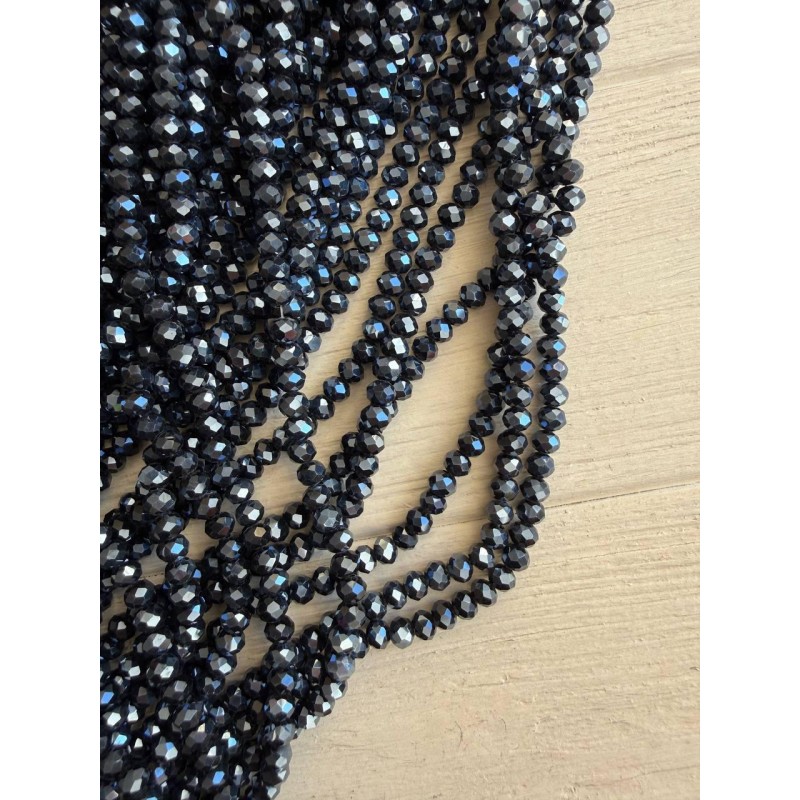 Намистини " Рондель кришталь  "    6 мм , темно сірий  нитка 80-88  шт