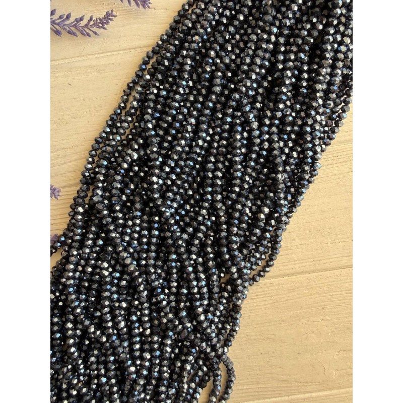 Намистини " Рондель кришталь  "    6 мм , темно сірий  нитка 80-88  шт