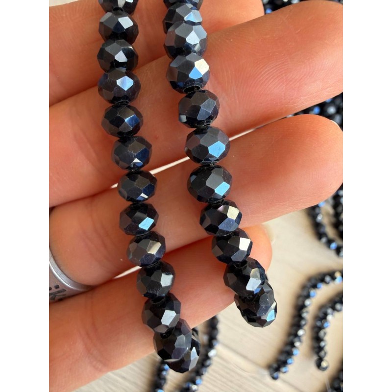 Намистини " Рондель кришталь  "    6 мм , темно сірий  нитка 80-88  шт