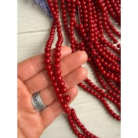 Намистини скляні 6 мм темно червоні нитка