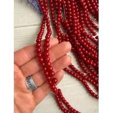 Намистини скляні 6 мм темно червоні нитка