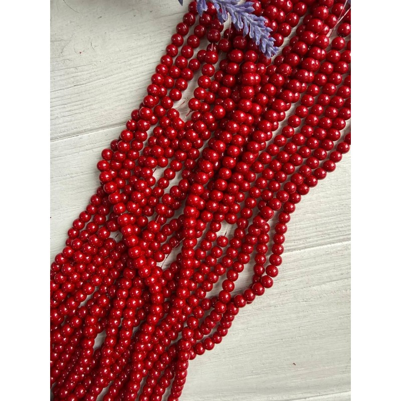 Намистини скляні 6 мм темно червоні нитка
