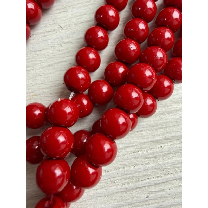 Намистини скляні 6 мм темно червоні нитка