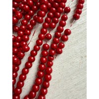 Бусины стеклянные 4 мм красные нитка