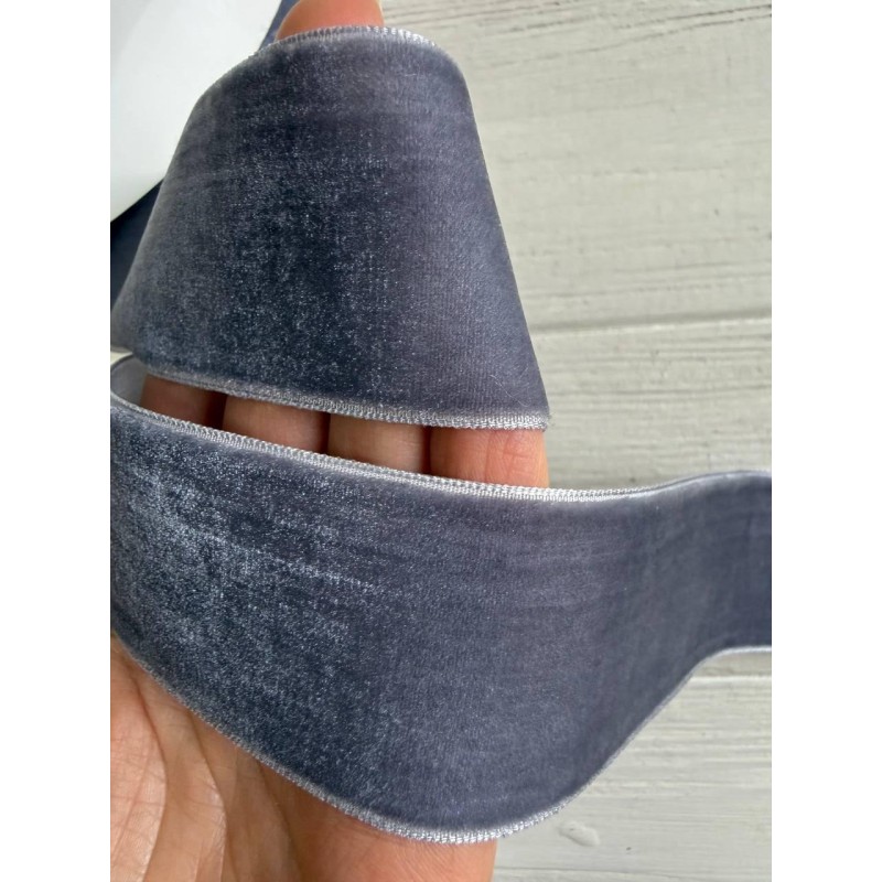 Стрічка оксамитова "4 см" сіра 34 код 27 метрів