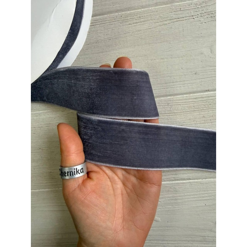 Стрічка оксамитова "4 см" сіра 34 код 27 метрів