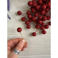 Ягодка на палочке с блестками   красная  259 шт