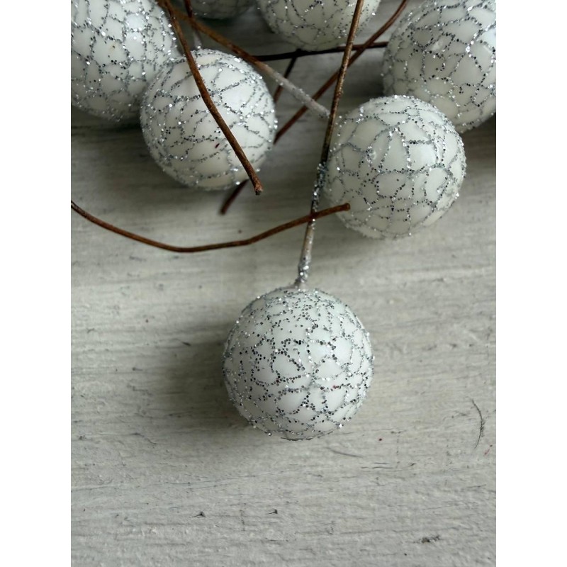 Ягідка на паличці "Мармурова", біла зі сріблом 340 шт.