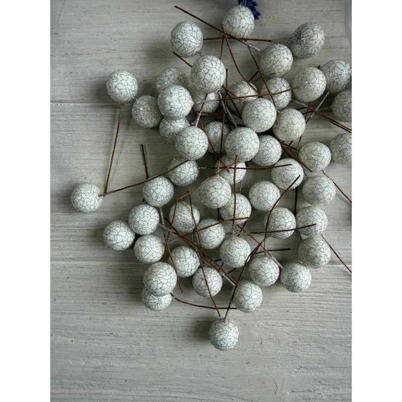 Ягідка на паличці "Мармурова", біла зі сріблом 340 шт.