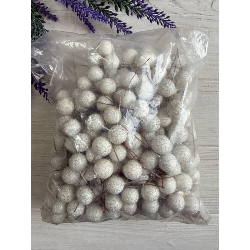 Ягідка на паличці "Мармурова", біла зі сріблом 340 шт.