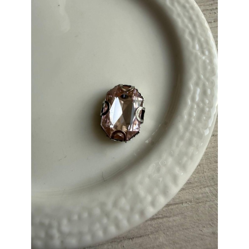 Стрази в цапах пришивні прямокутні 14*10 мм, блыдо рожеві 10 шт