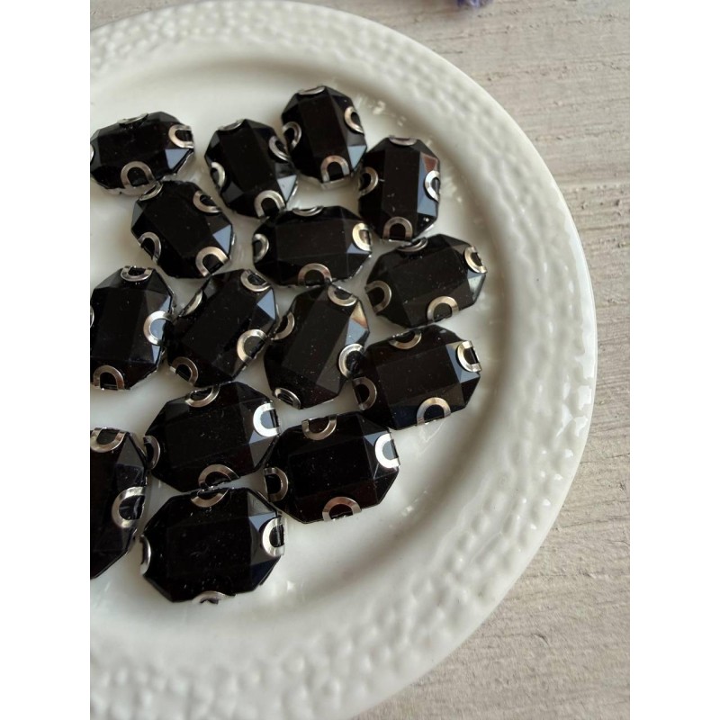 Стрази в цапах пришивні прямокутні 14*10 мм, чорні 10 шт