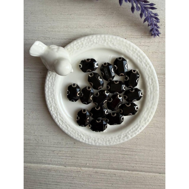 Стрази в цапах пришивні прямокутні 14*10 мм, чорні 10 шт