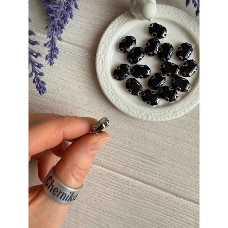 Стрази в цапах пришивні прямокутні 14*10 мм, чорні 10 шт