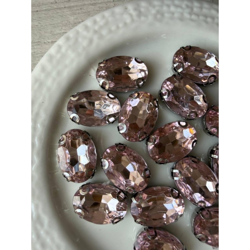 Стрази в цапах пришивні Овал 14*10 мм блідо рожеві 10 шт