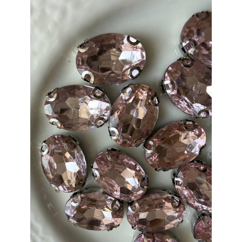 Стрази в цапах пришивні Овал 14*10 мм блідо рожеві 10 шт