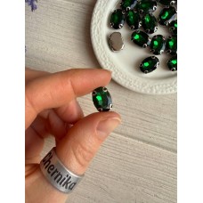 Стрази в цапах пришивні Овал 14*10 мм темно зелені  10 шт