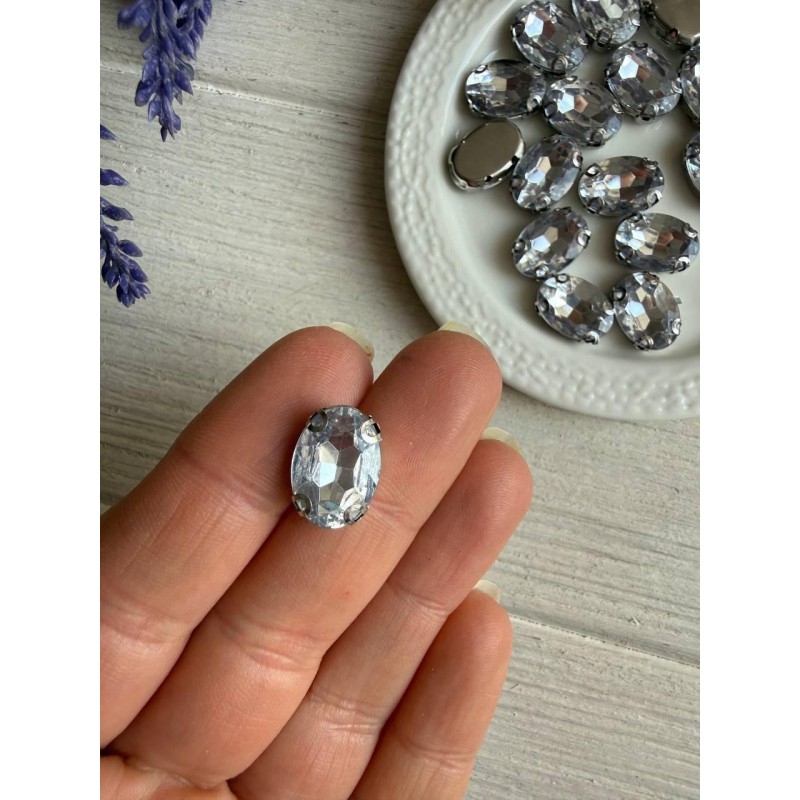 Стрази в цапах пришивні Овал 14*10 мм білі 10 шт