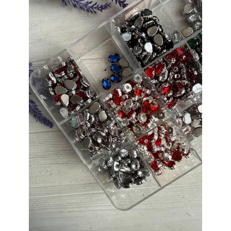 Стрази в цапах пришивні Крапля 14*10 мм чорні 10 шт