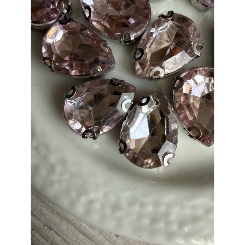 Стрази в цапах пришивні Крапля 14*10 мм світло рожеві  10 шт