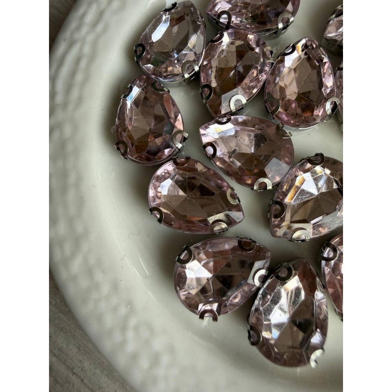 Стрази в цапах пришивні Крапля 14*10 мм світло рожеві  10 шт