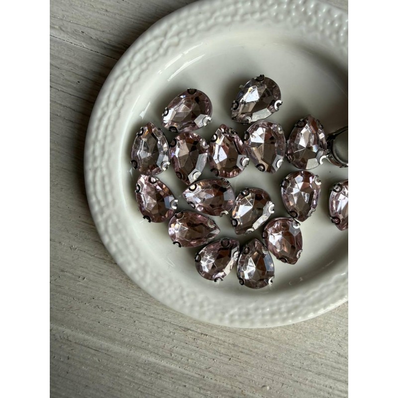 Стрази в цапах пришивні Крапля 14*10 мм світло рожеві  10 шт