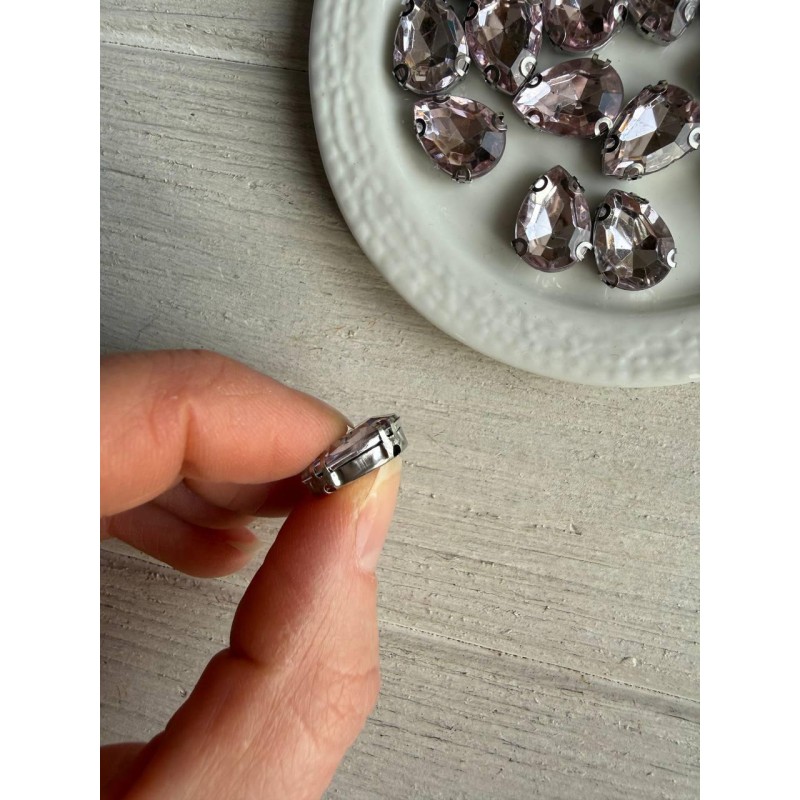 Стрази в цапах пришивні Крапля 14*10 мм світло рожеві  10 шт