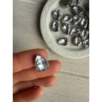 Стрази в цапах пришивні Крапля 14*10 мм білі  10 шт