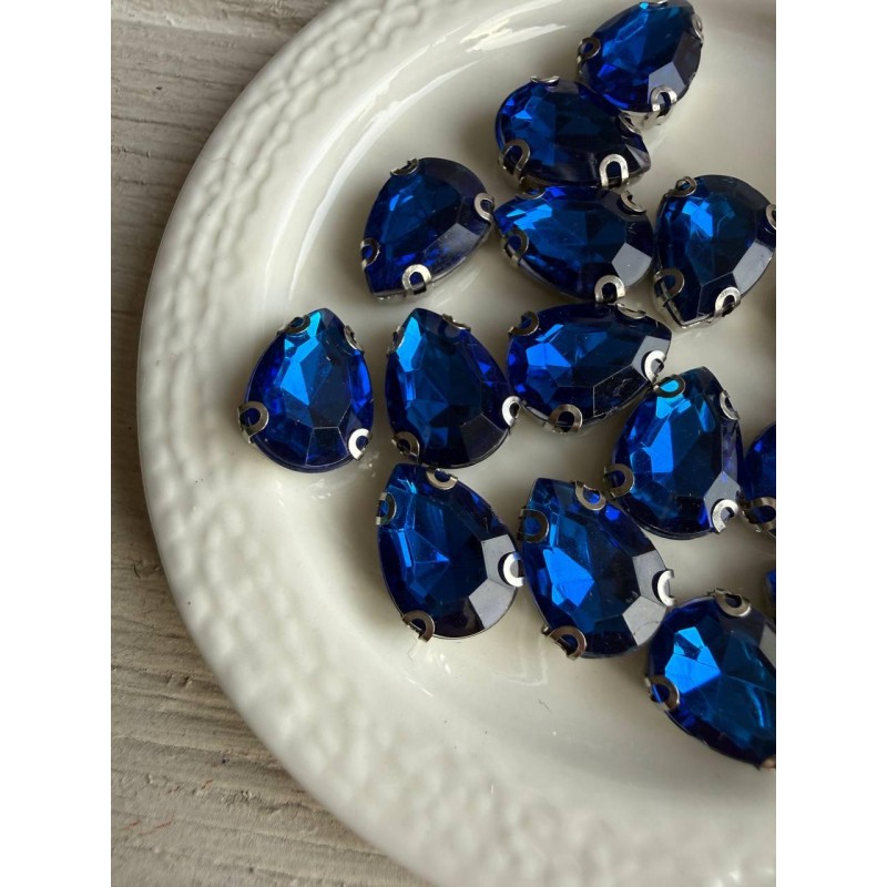 Стрази в цапах пришивні Крапля 14*10 мм сині 10 шт