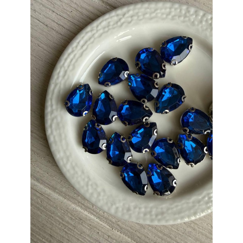 Стрази в цапах пришивні Крапля 14*10 мм сині 10 шт