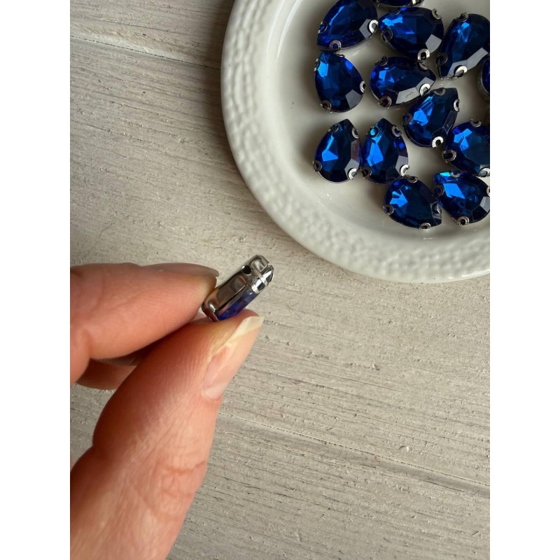 Стрази в цапах пришивні Крапля 14*10 мм сині 10 шт