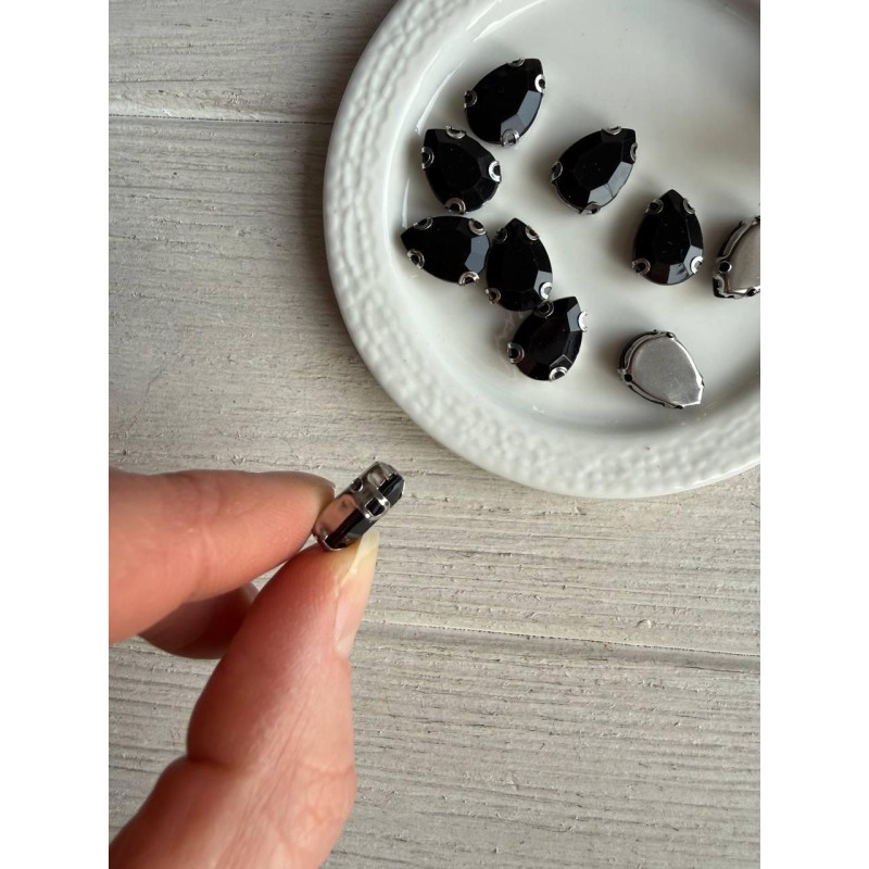Стрази в цапах пришивні Крапля 14*10 мм чорні 10 шт