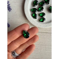 Стрази в цапах пришивні Крапля 14*10 мм темно зелені  10 шт