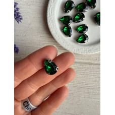 Стрази в цапах пришивні Крапля 14*10 мм темно зелені  10 шт
