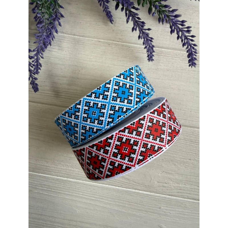 Репс "Вишиванка 2,5 см" червона 22,5 метра