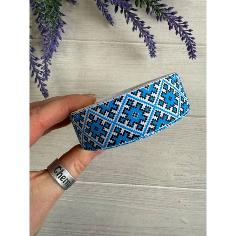 Репс "Вишиванка 2,5 см" синя 22,5 метра