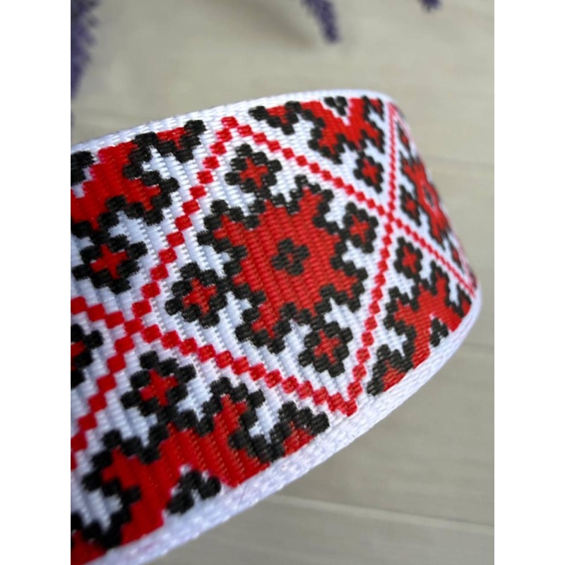 Репс "Вишиванка 2,5 см" червона 22,5 метра