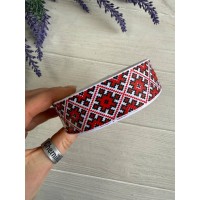 Репс "Вишиванка 2,5 см" червона 22,5 метра