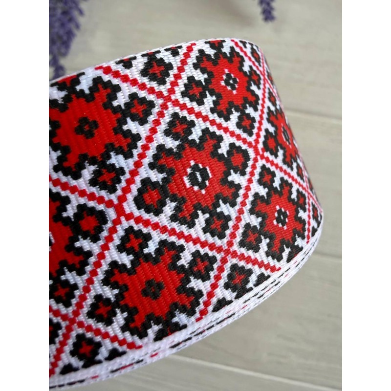 Репс " Вишиванка " 4 см червона 22,5 метра