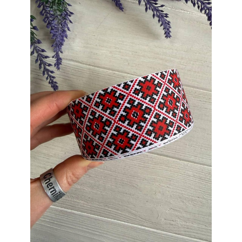 Репс " Вишиванка " 4 см червона 22,5 метра