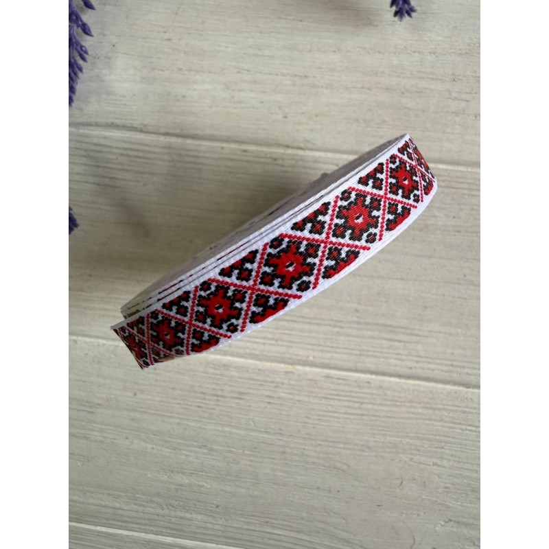 Репс "Вишиванка 1.2 см " червона 22,5 метра