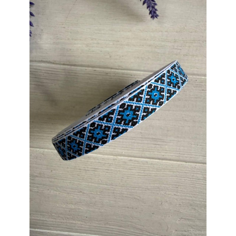 Репс " Вишиванка 1.2 см " синя  22,5 метра