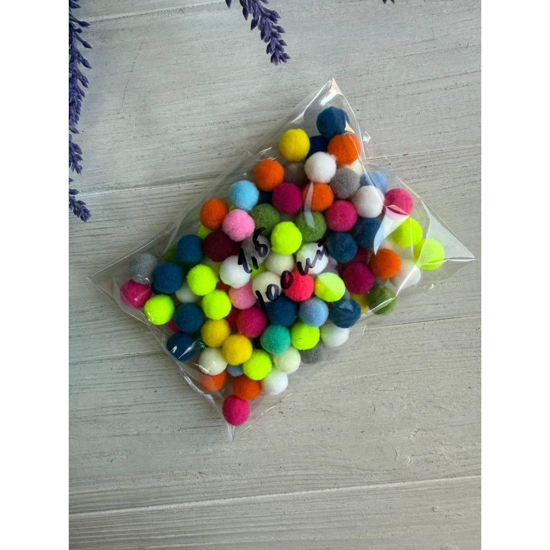 Помпони нейлонові "ЛЮКС 1.5 см" яскравий мікс   100 шт.