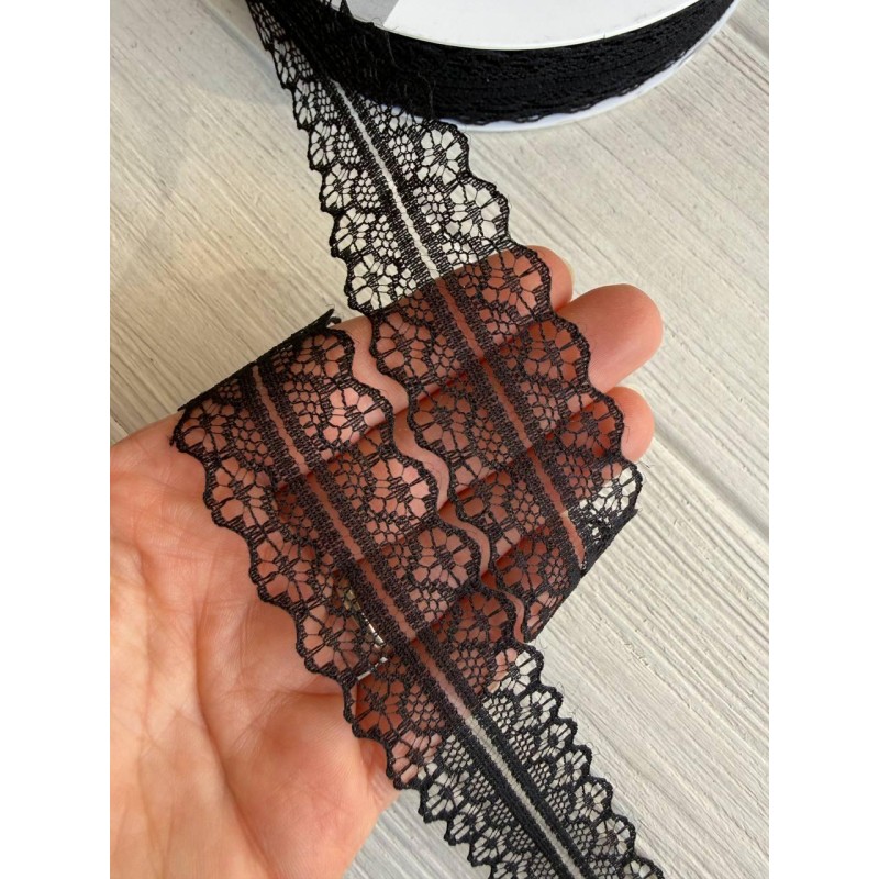 Мереживо 3 см " Тонке 328 " чорне  45 метрів